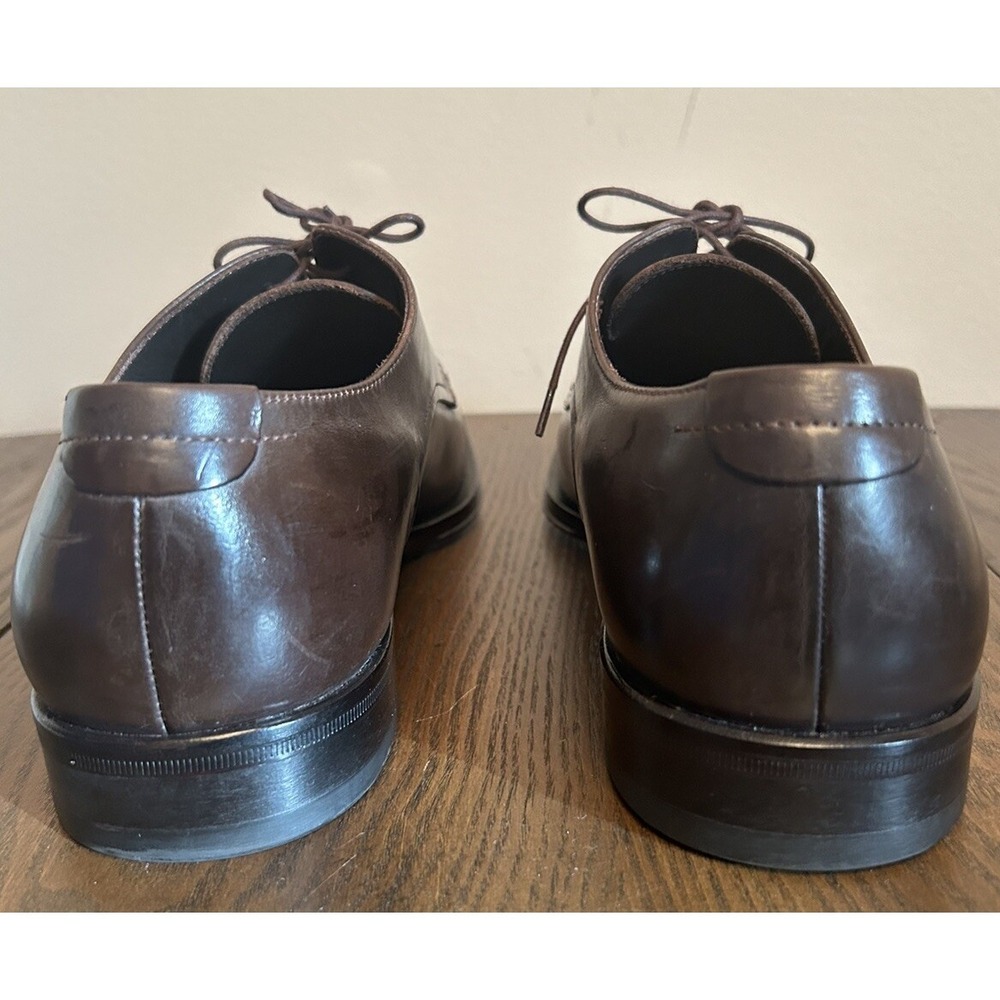 Boss Hugo Boss Men's‎ Brown Leather Lace Up Dress Shoes Sz 9 Square Toe - Picture 5 of 7